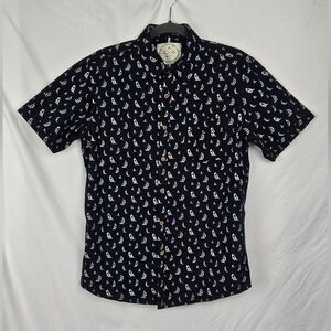Native Code Navy Blue Nautical Sailboat Button-Up Short Sleeve Shirt Men's sz L